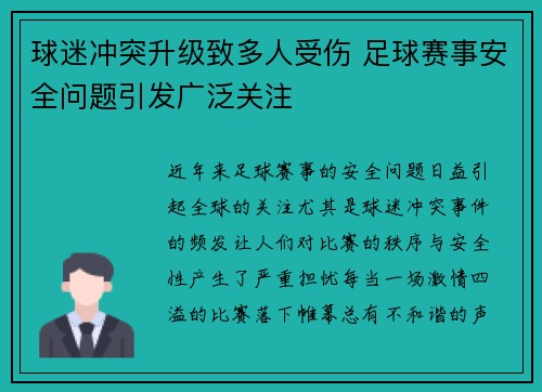 球迷冲突升级致多人受伤 足球赛事安全问题引发广泛关注